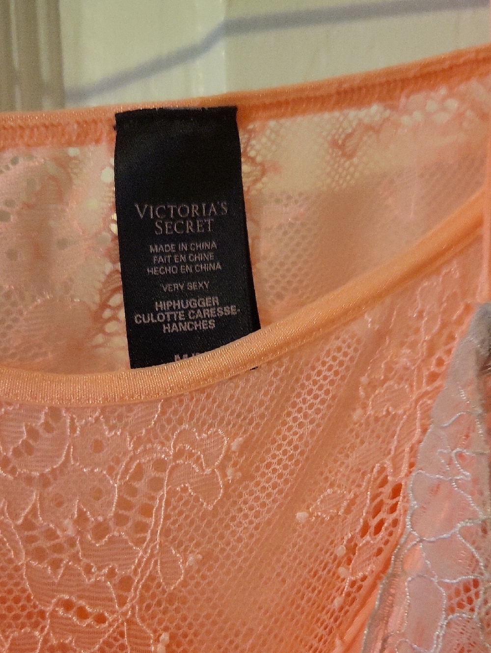 NWOT Victoria's Secret Coral Peach Satin Lace-Trim Chemise & Bikini Set MEDIUM - Picture 3 of 6